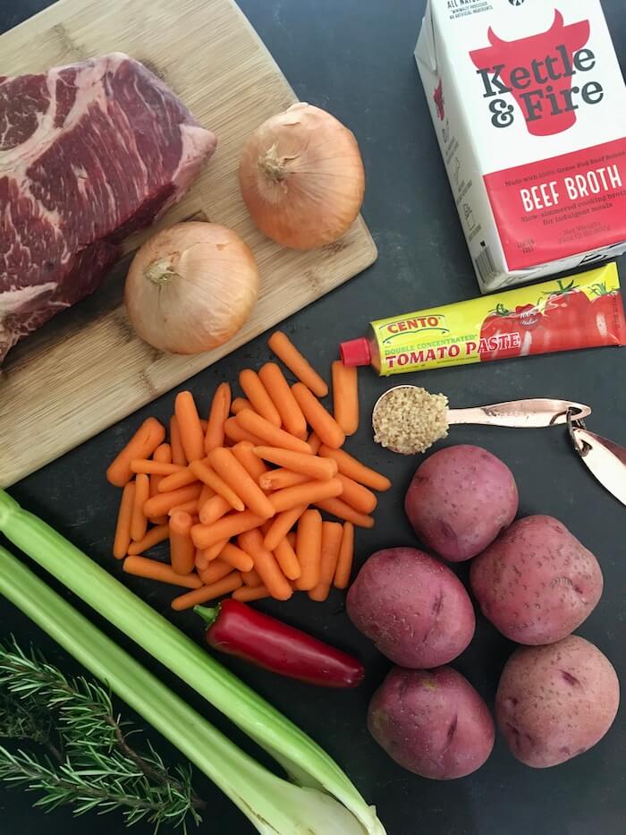 pot roast ingredients on a table