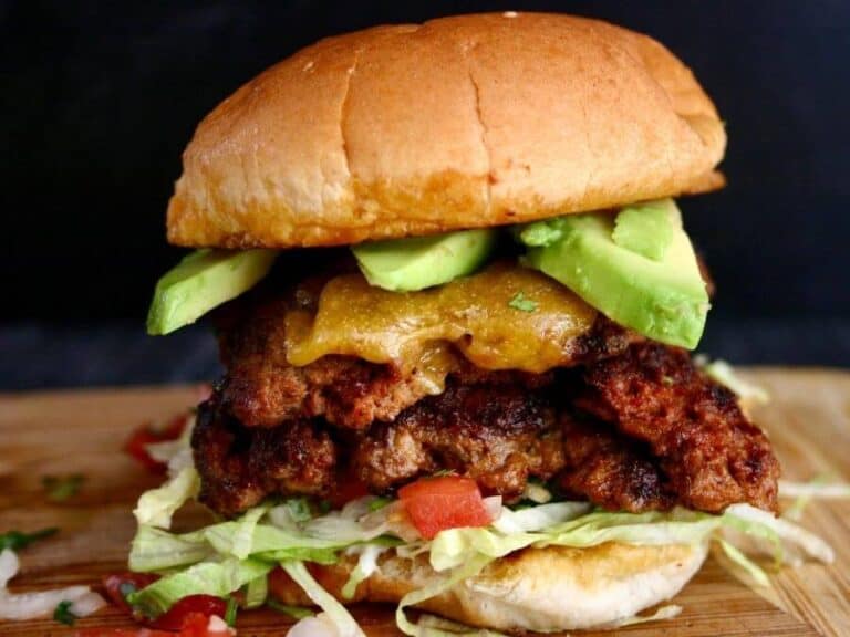 taco chorizo burger on a cutting board