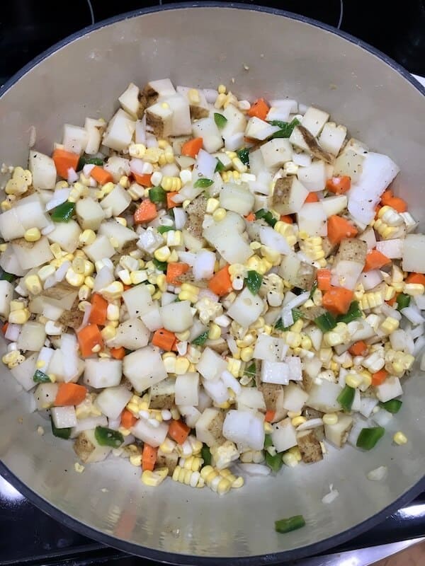 diced vegetables in a pot