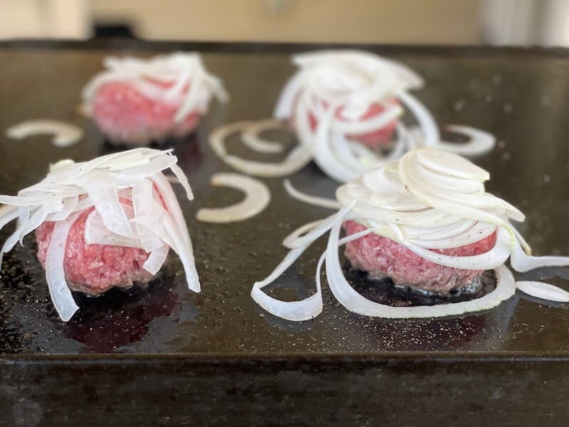 Oklahoma Onion Smashed Burgers In Cast Iron Pan - Sip Bite Go