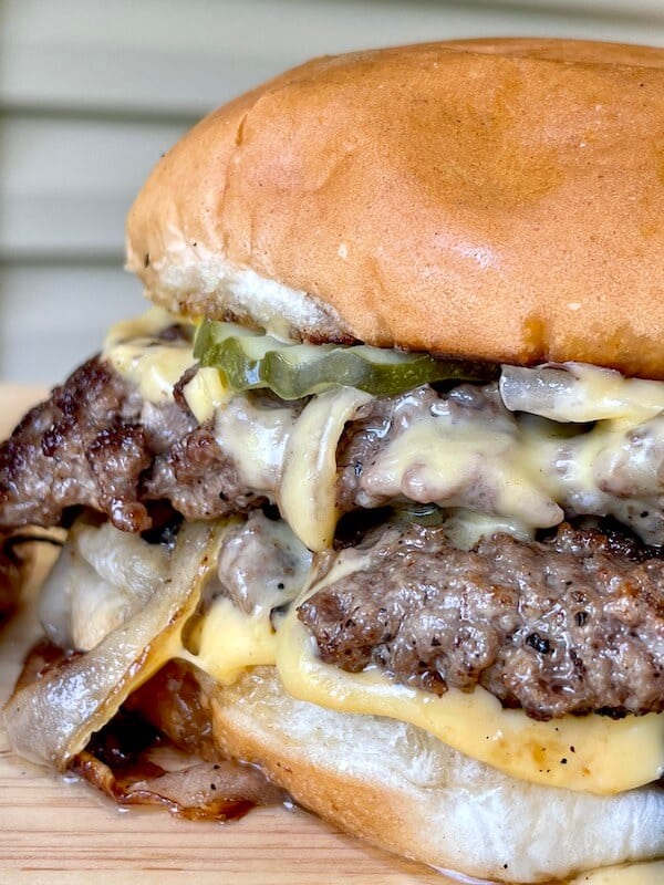 close up view of oklahoma onion burger