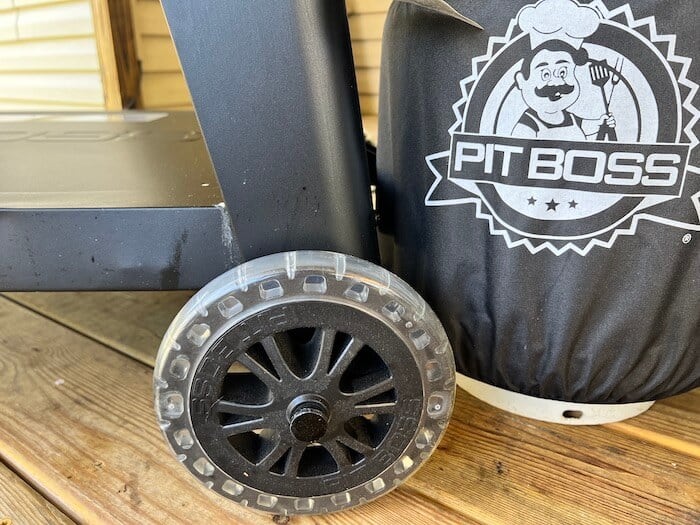 wheels and propane tank cover on the Pit Boss ultimate griddle