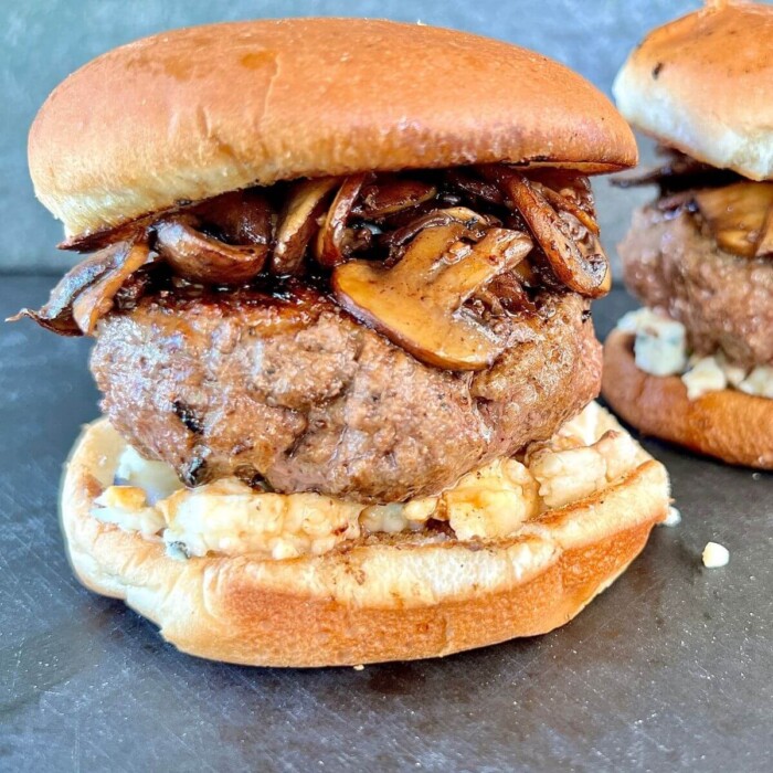 The BEST Blue Cheese Mushroom Burger on the Flat Top Grill