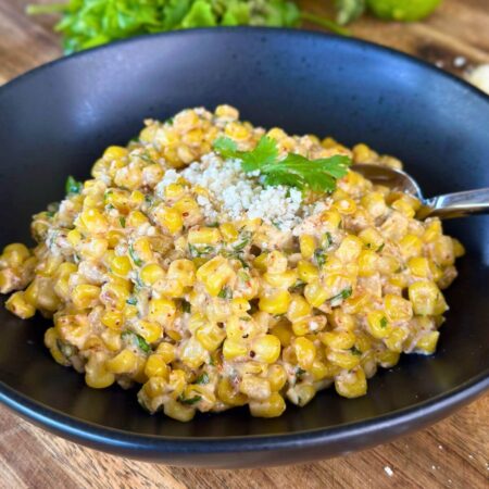 Blackstone Mexican street corn in a serving bowl