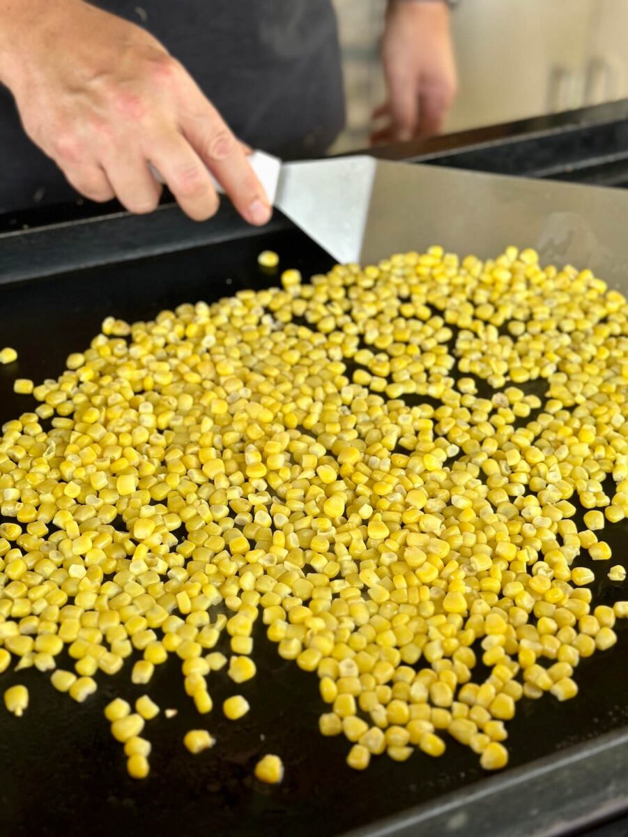 cooking corn kernels on a Blackstone griddle
