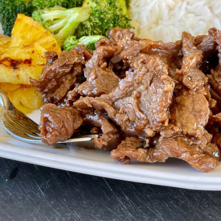 Hawaiian beef teriyaki with grilled pineapple