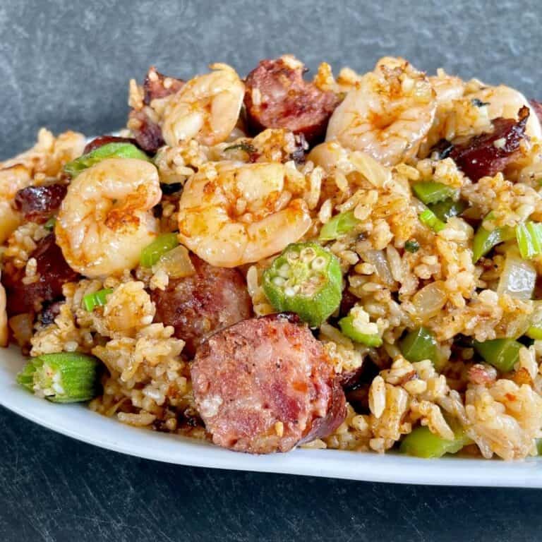 Cajun shrimp fried rice on a plate