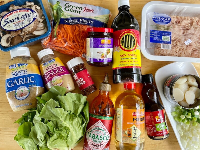 ingredients for Asian ground chicken lettuce wraps