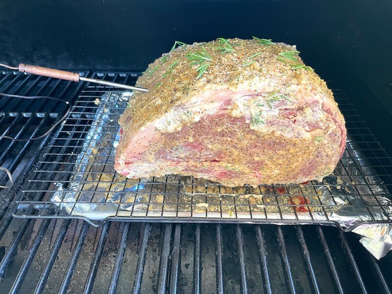 cooking a prime rib roast on a smoker