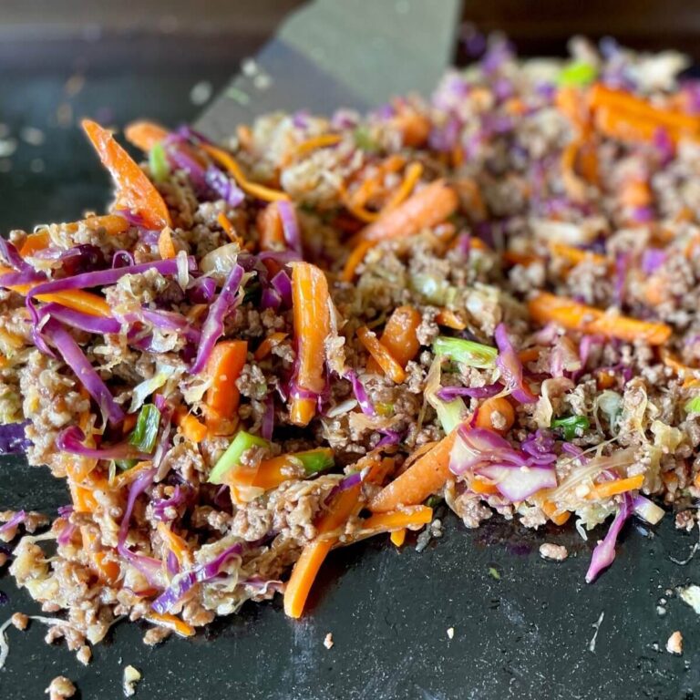 egg roll in a bowl on a Blackstone griddle