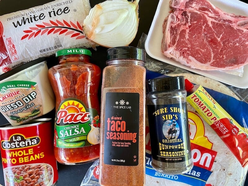 ingredients for steak burritos
