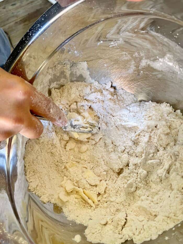 cutting shortening and butter into flour