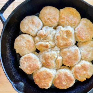 homemade biscuits in a cast iron skillet