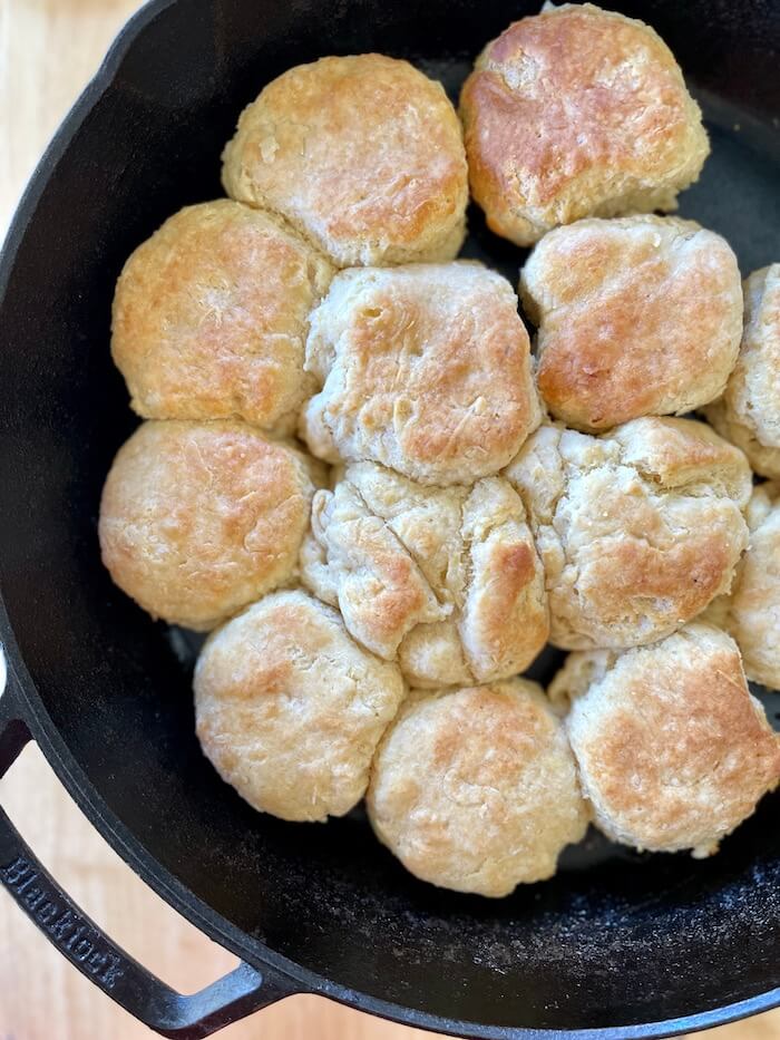 homemade buttermilk biscuits in a cast iron skillet