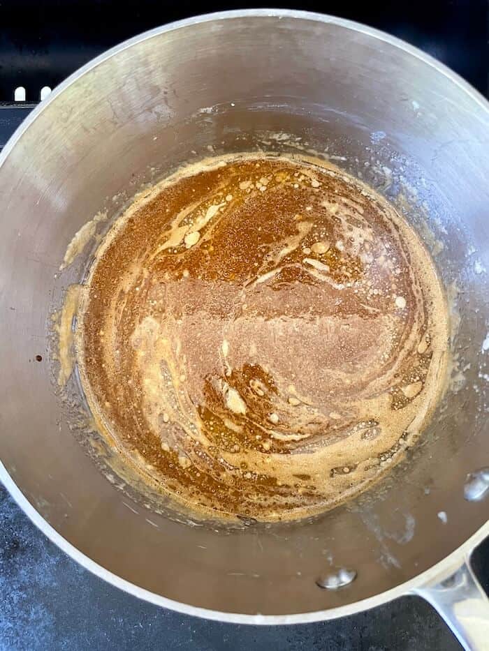 melted butter, worcestershire sauce, and hot sauce in a sauce pan