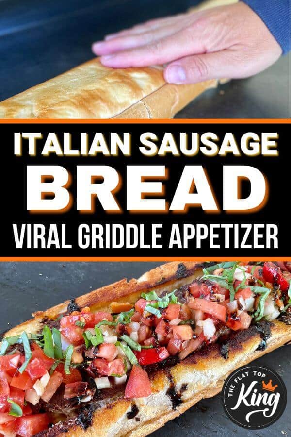 collage of Italian sausage bread on the griddle