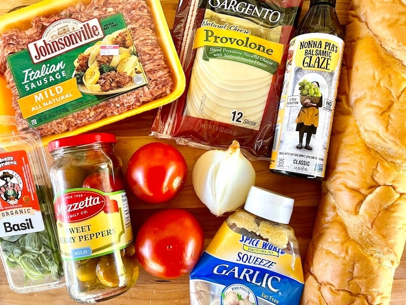 Italian ingredients for stuffed sausage bread