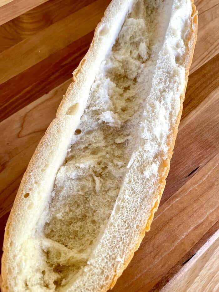 hollowed out French loaf bread