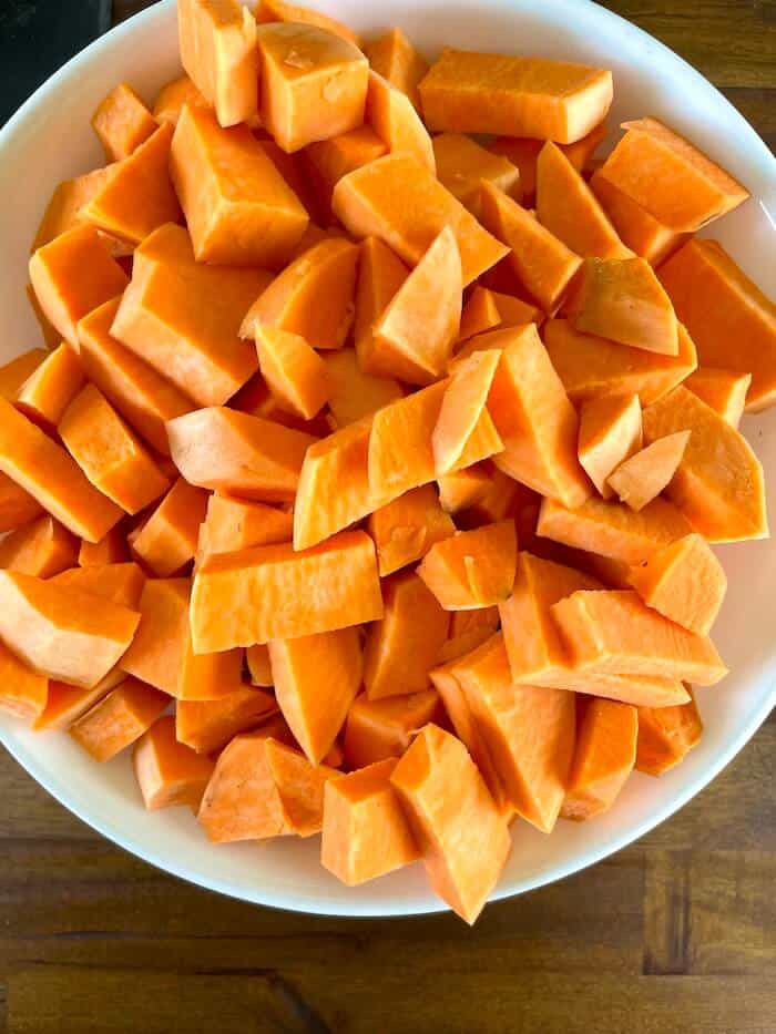 sweet potatoes that have been peeled and cut into cubes