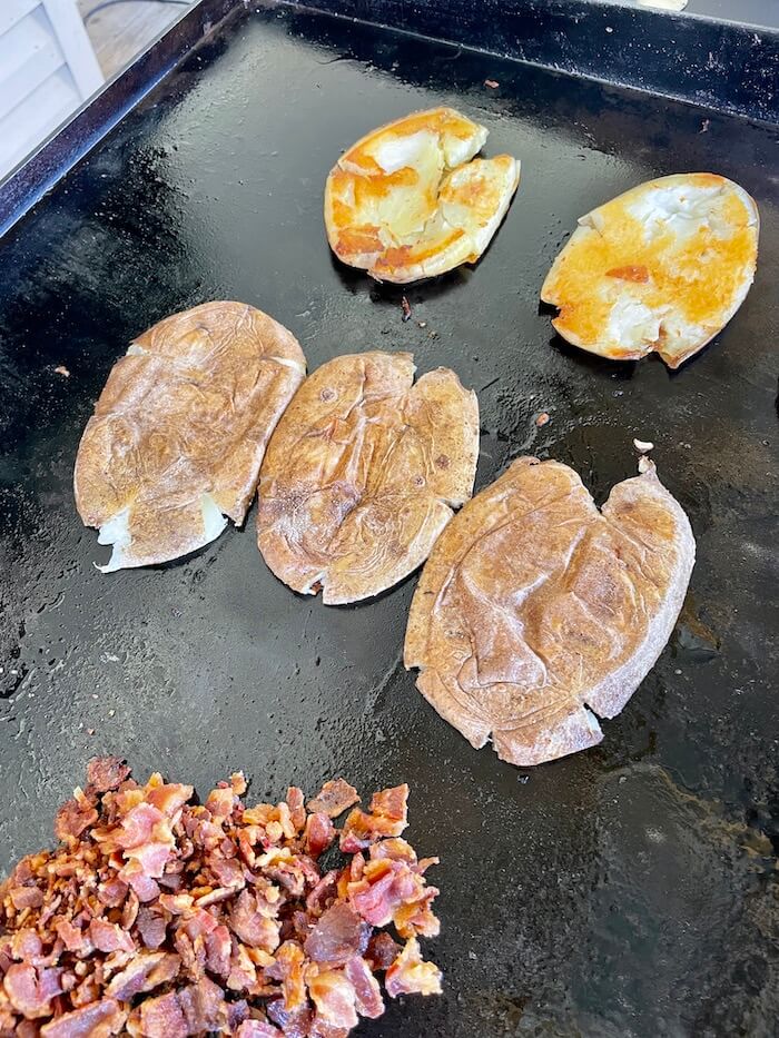 smashed potatoes on the Blackstone griddle