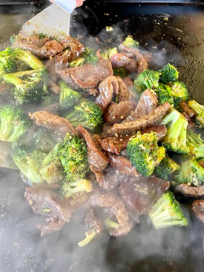 beef and broccoli on the Blackstone griddle
