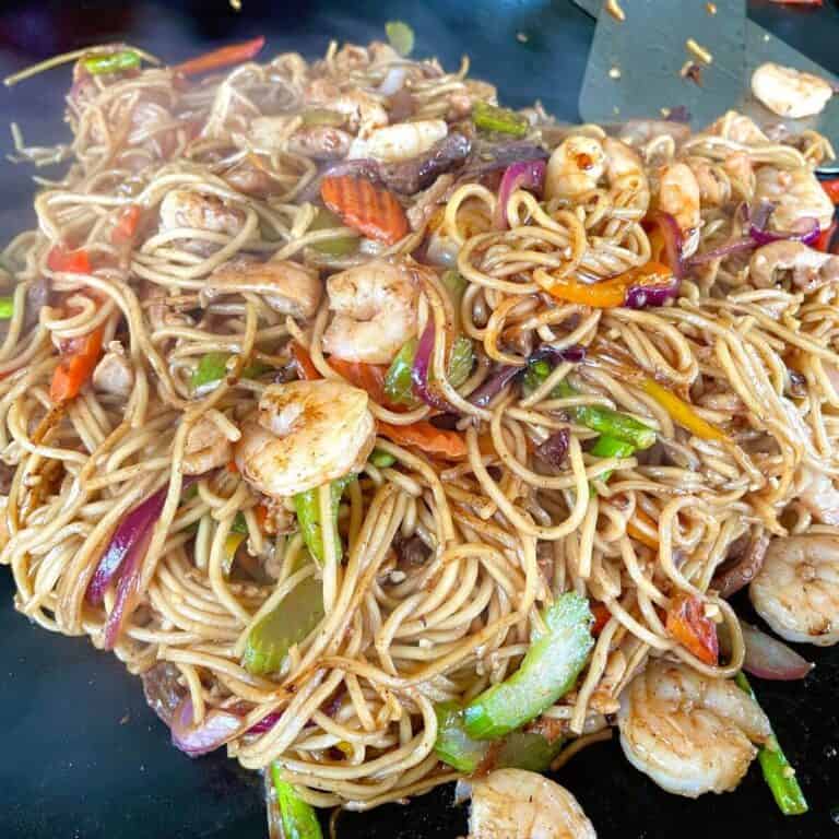 cooking Blackstone lo mein