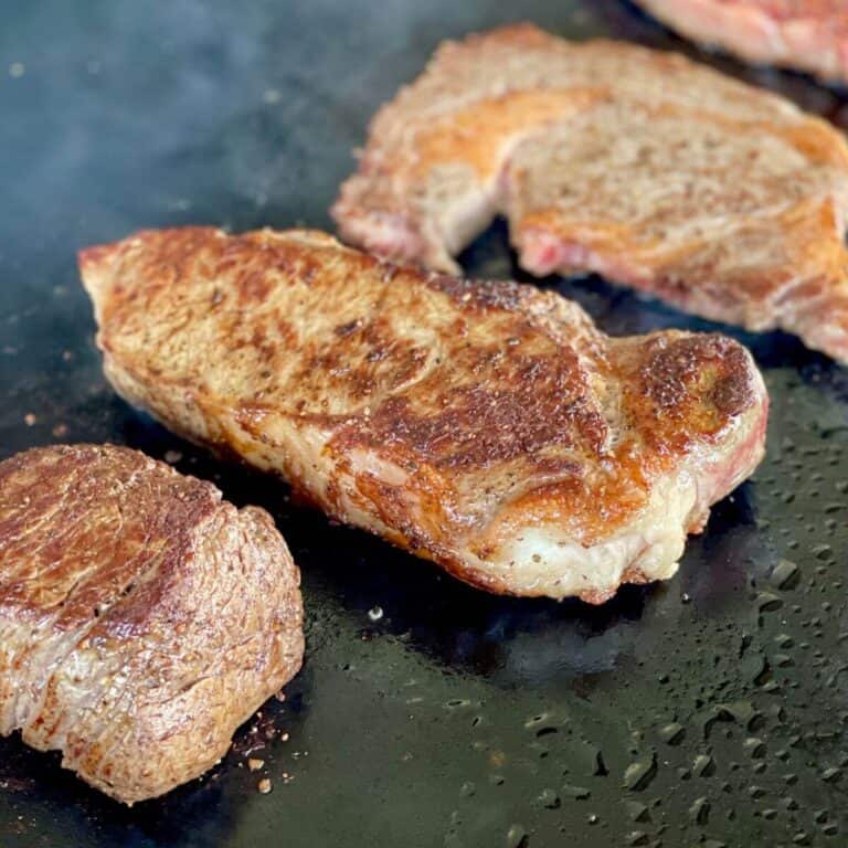 cooking steaks on a Blackstone griddle