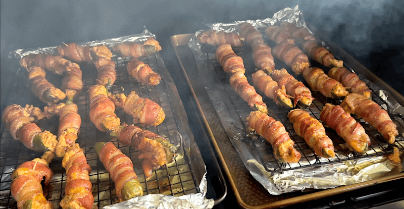 Mexican smoked jalapeno poppers on a smoker grill