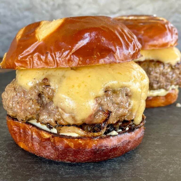 pub burger on a pretzel bun