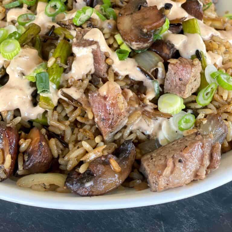 steak and mushroom fried rice