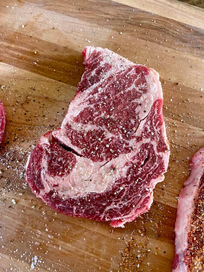 simple seasoning on a ribeye steak