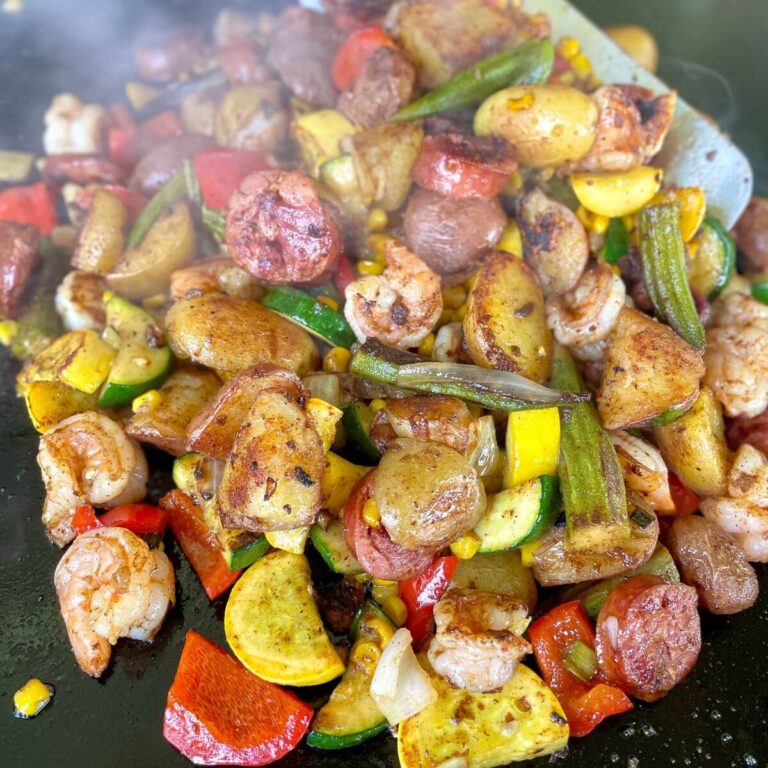 Cajun stir fry on Blackstone griddle