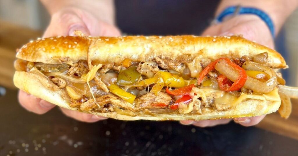 chicken Philly cheesesteak sandwich