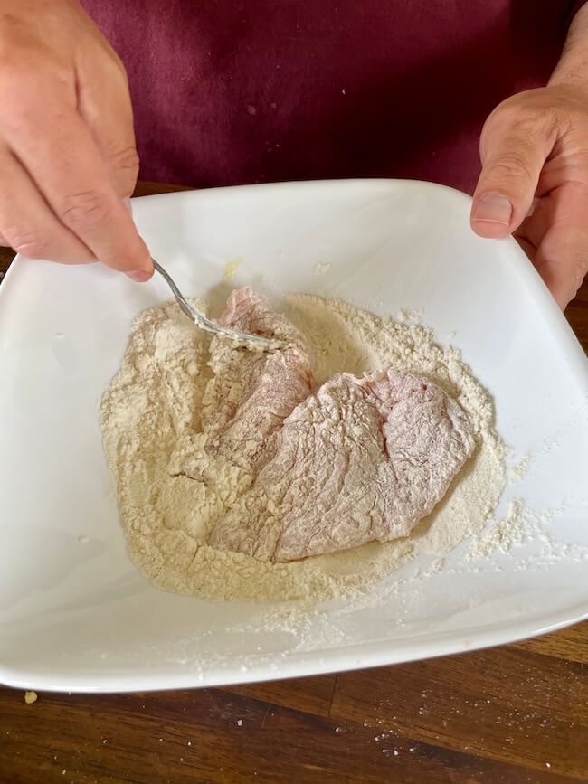 coating chicken breast in flour