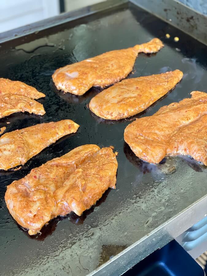 chicken breasts on a blackstone griddle