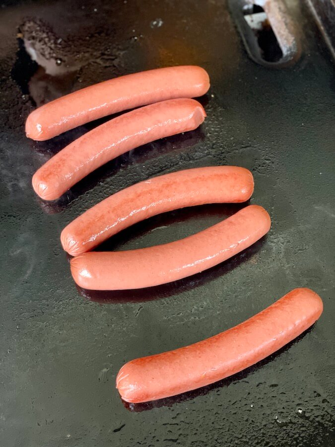 hot dogs on the griddle
