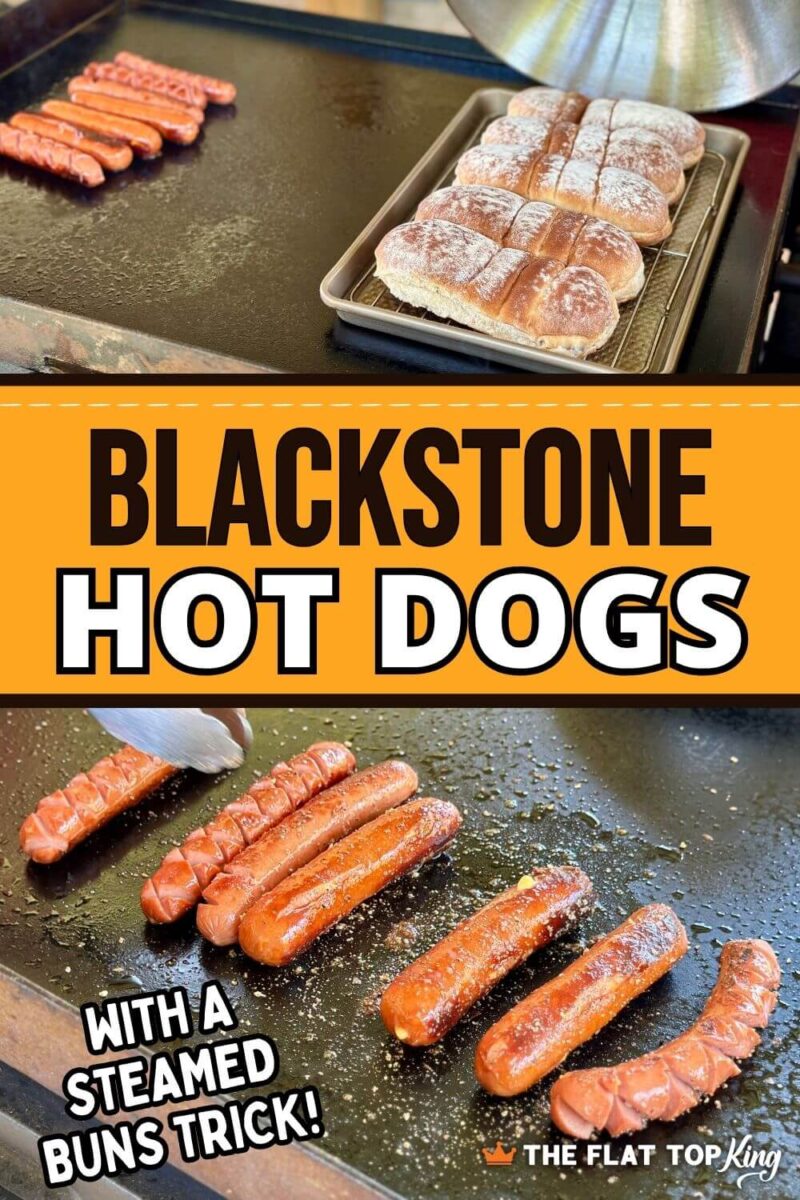 steaming buns and cooking hot dogs on a Blackstone griddle