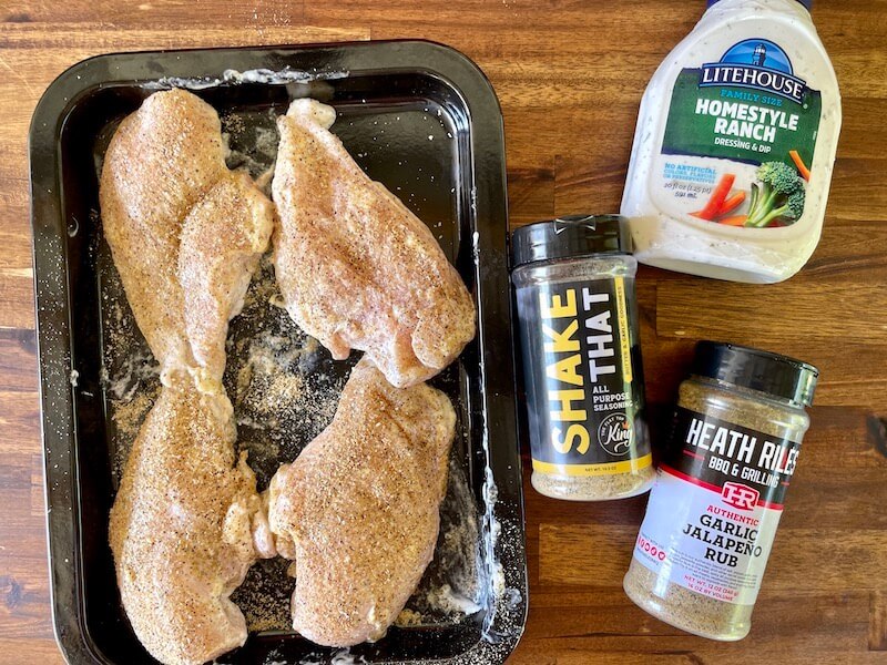 boneless skinless chicken breasts with ranch dressing and seasoning