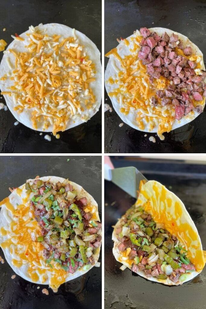 collage of making a steak quesadilla