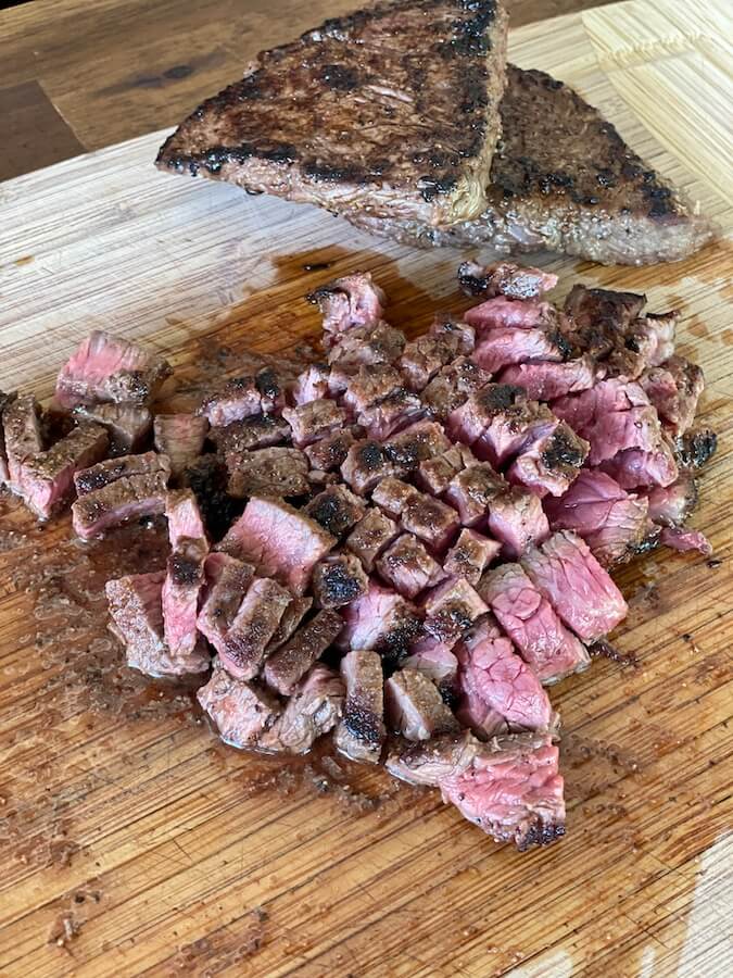 cut up cooked steak