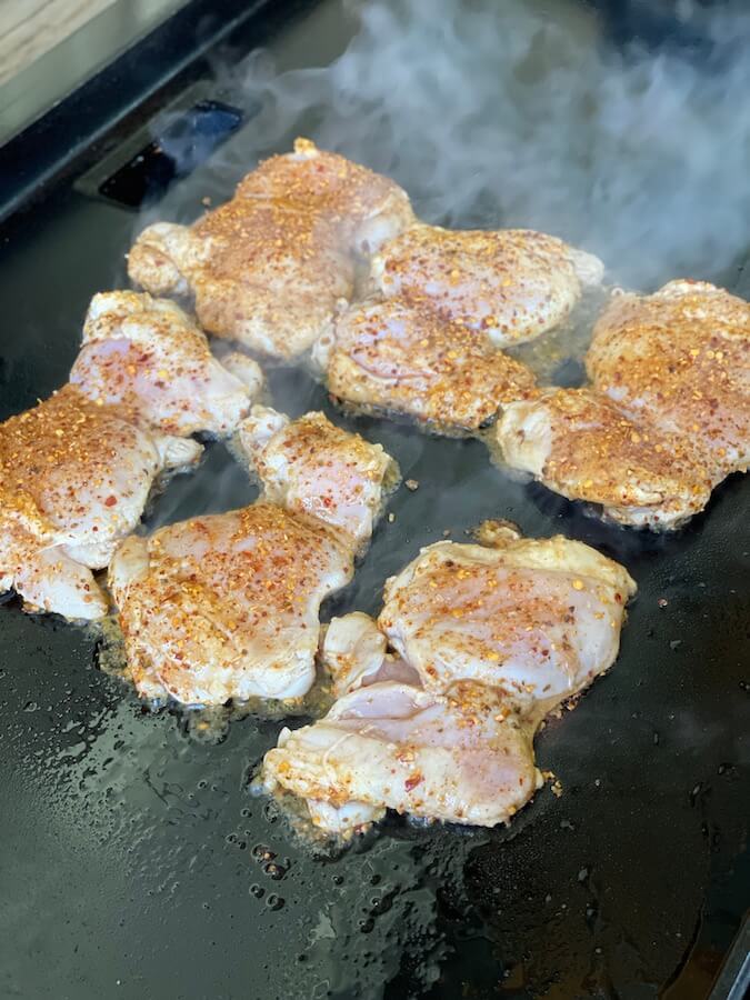 cooking Mexican chicken on the griddle