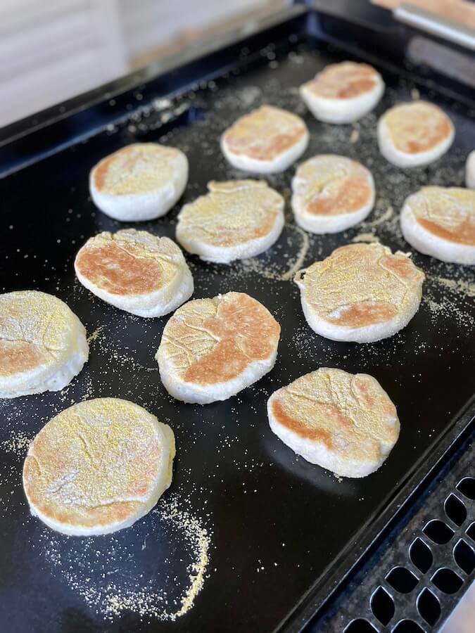 cooking english muffins on the griddle