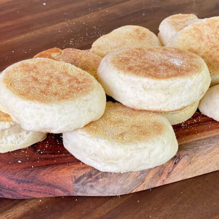 homemade english muffins made on a griddle
