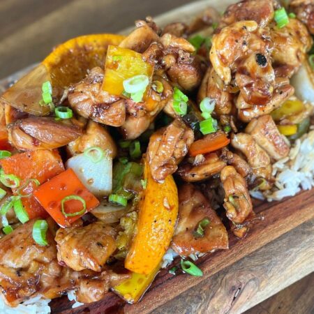 griddle orange chicken with white rice