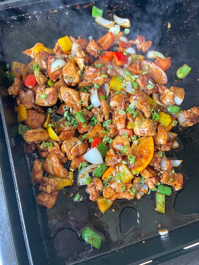 orange chicken on Blackstone griddle