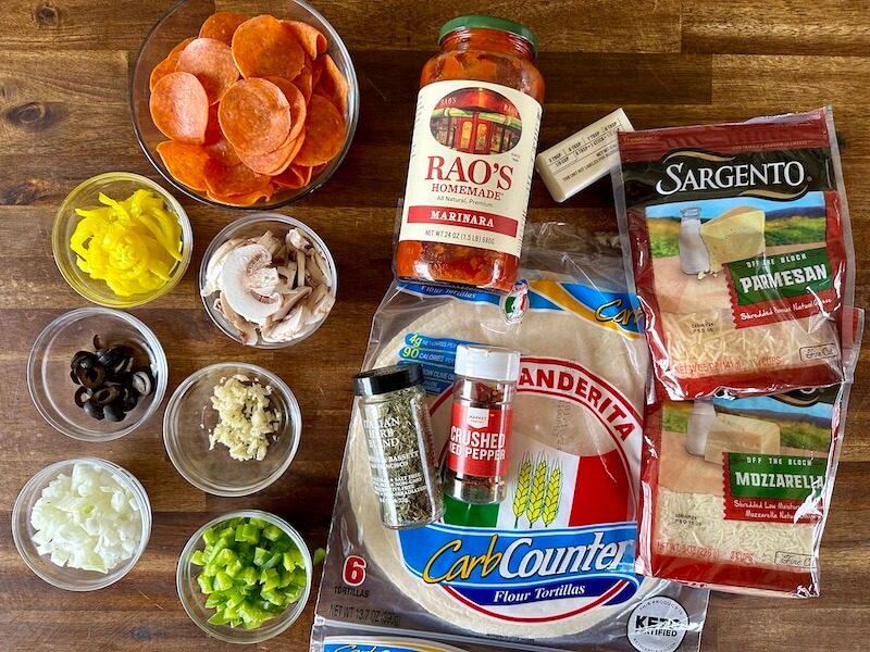 ingredients for supreme pizza crunch wrap tortillas