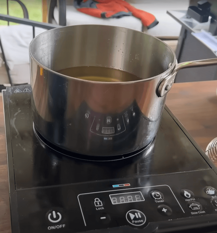 using a portable electric burner to deep fry outdoors