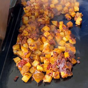 Mexican potatoes on the griddle with chorizo
