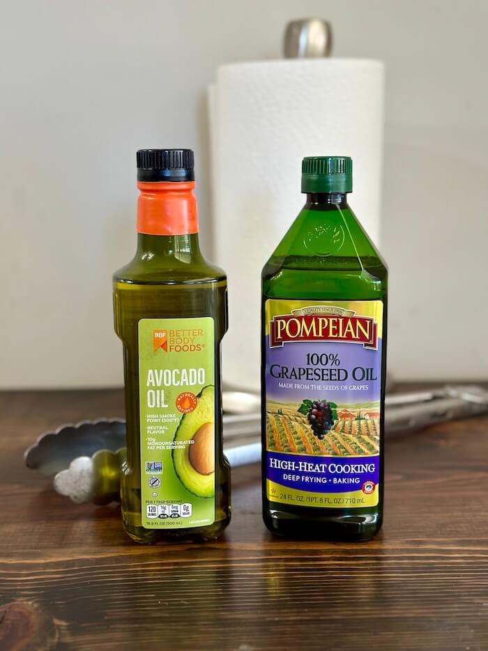 avocado oil and grapeseed oil, two of the best oils for seasoning a griddle