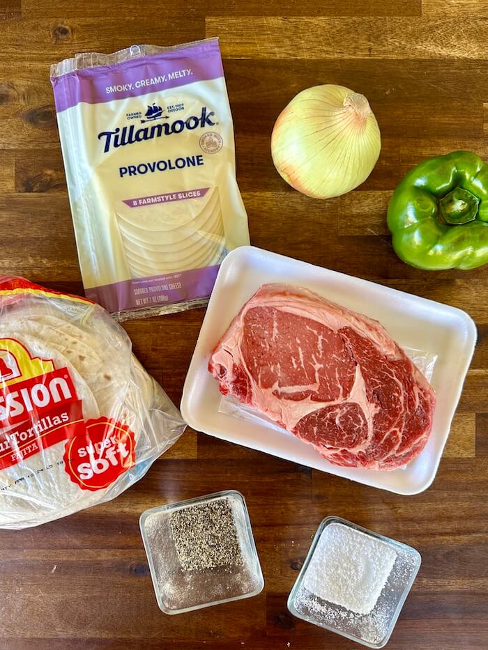 ingredients for cheesesteak tacos